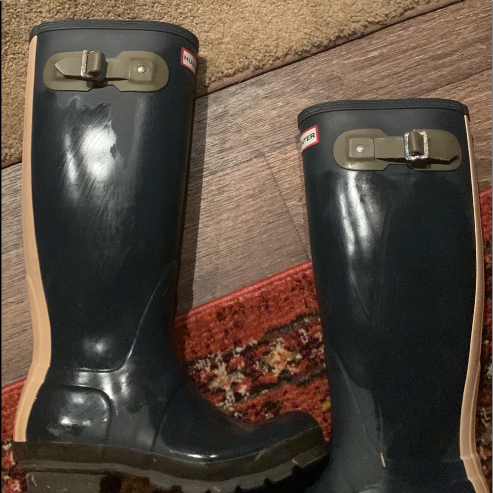 HUNTER Navy Blue Knee High Rain Boots